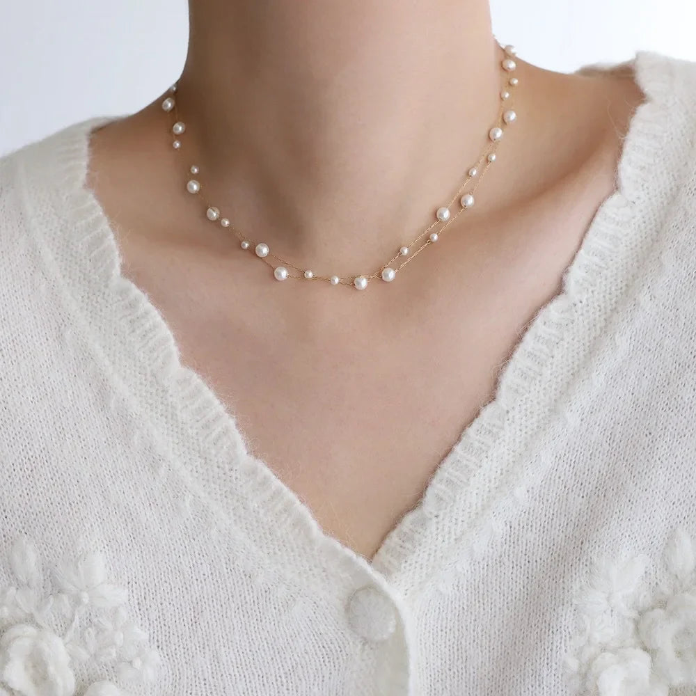 Colar Duplo Pérolas Glamorosas