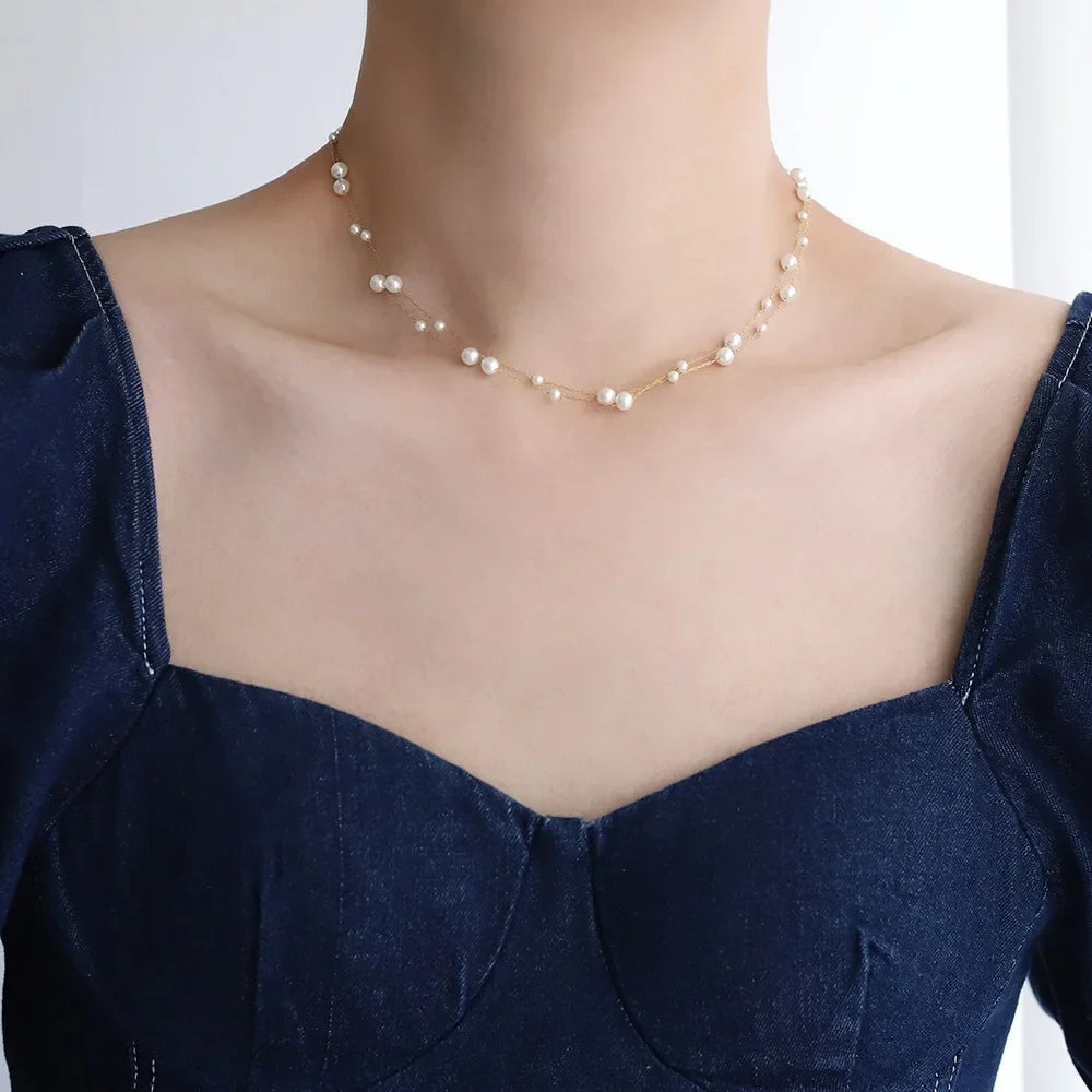 Colar Duplo Pérolas Glamorosas