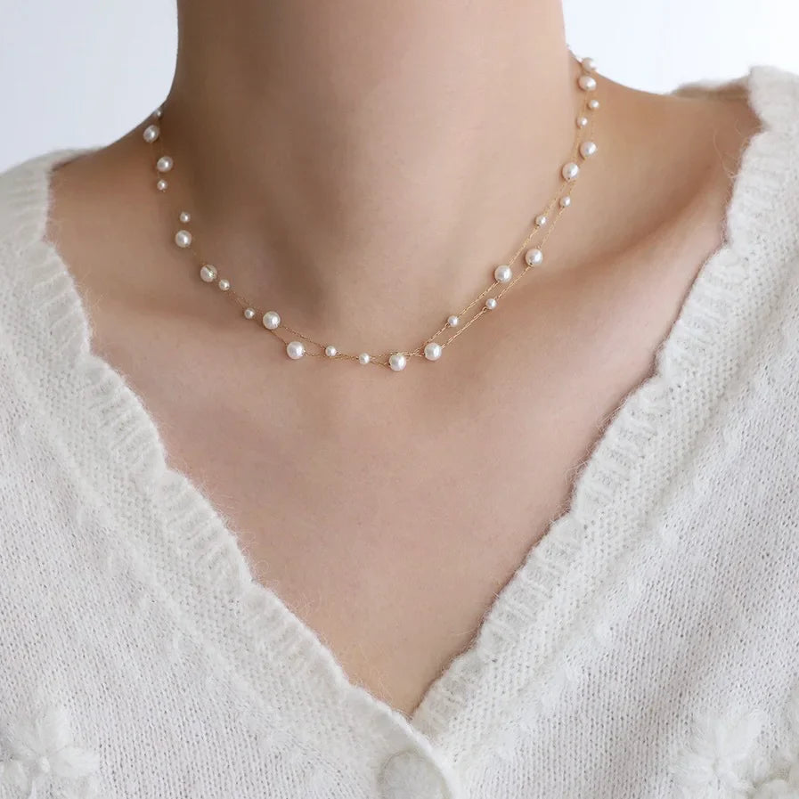 Colar Duplo Pérolas Glamorosas
